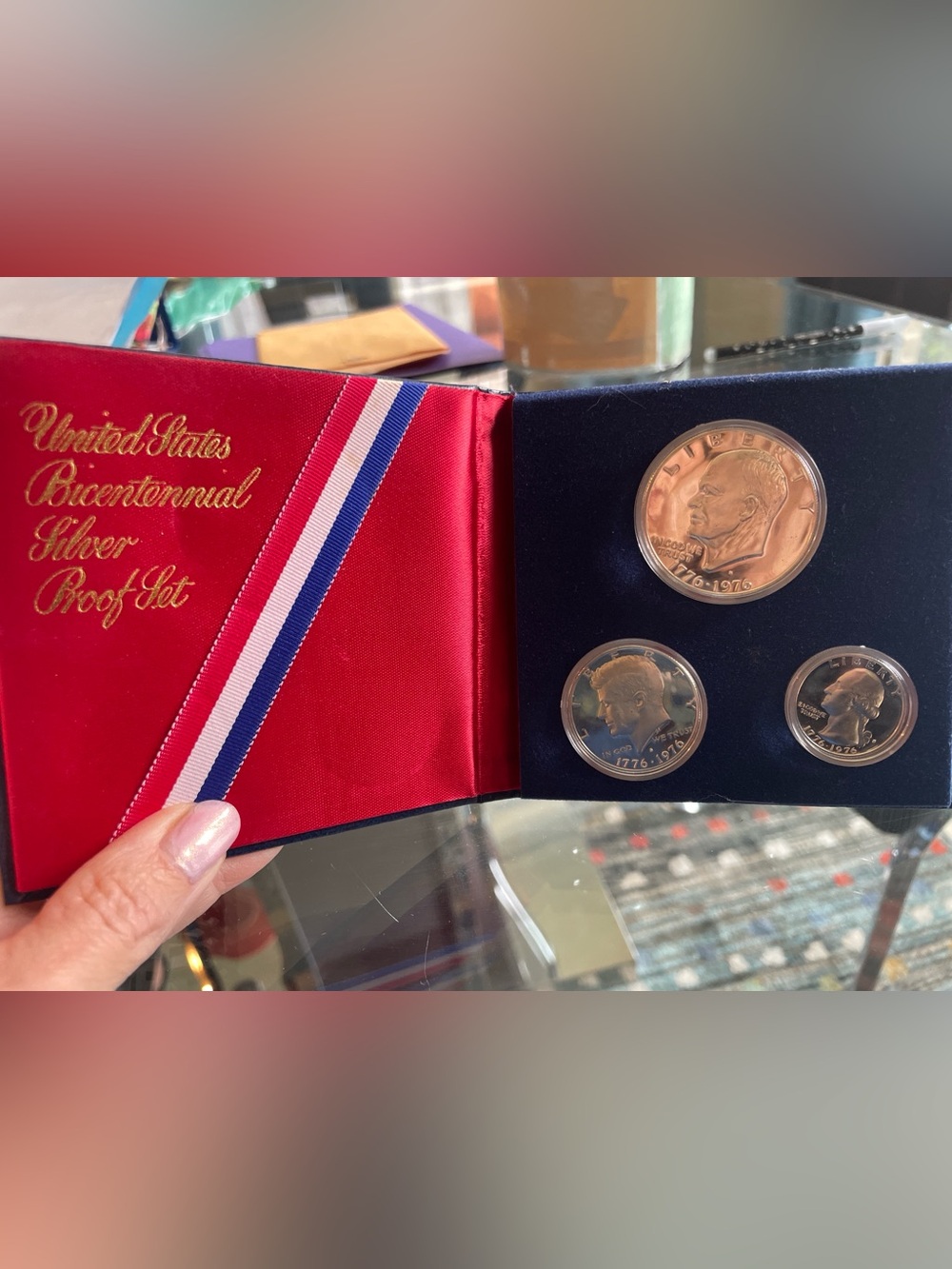 Commemorative Coin Set with Red and Navy Blue Presentation